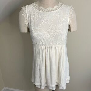 NWT Soma White Lace Yoke Cami Sleeveless Layered Top LG Soft Romantic